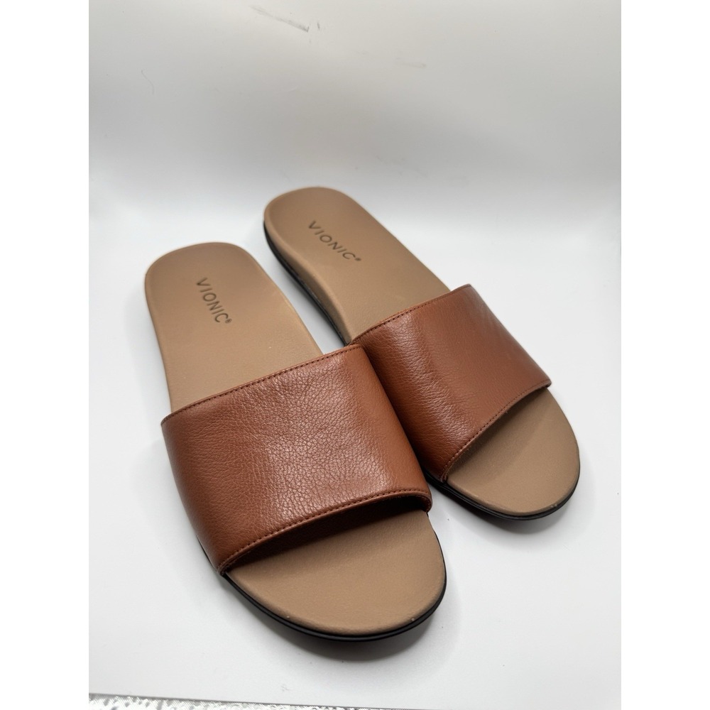 Vionic Brown Leather Slide Sandals